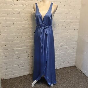 Victoria’s Secret vtg 70s satin belted nightgown plunging neck blue size s/m